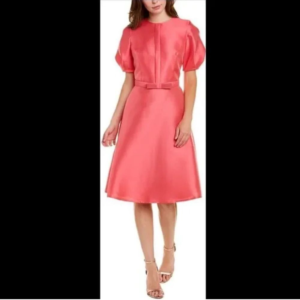 Teri Jon By Rickie Freeman Puff-Sleeve Silk-Blend A-Line Dress